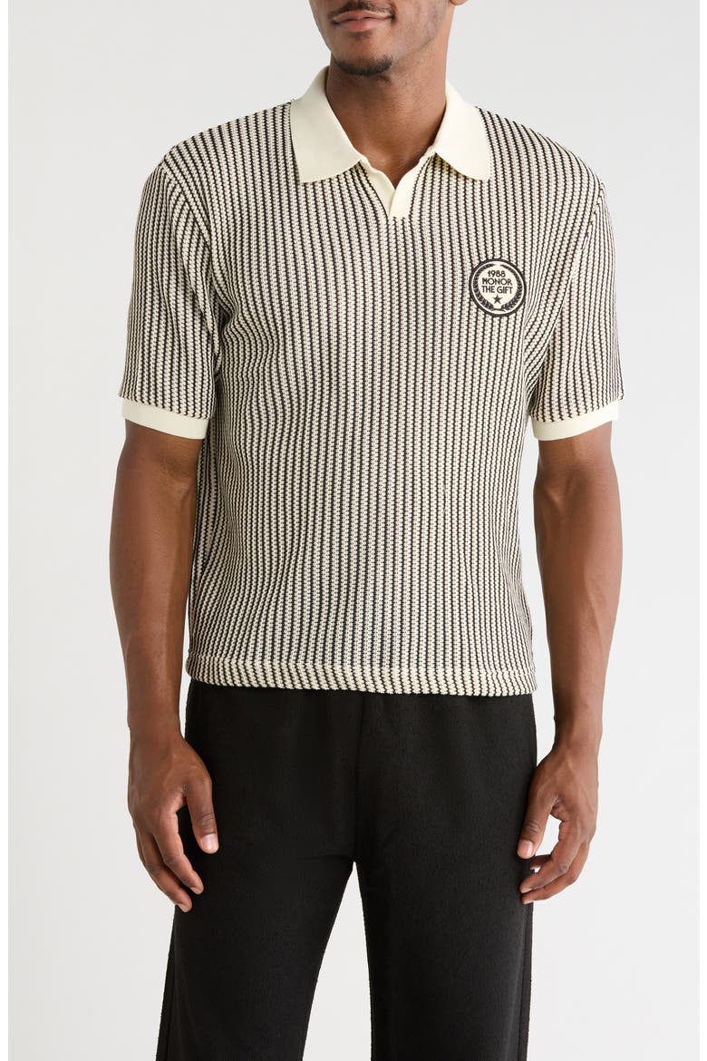 Stripe Knit Polo, Main, color, BONE