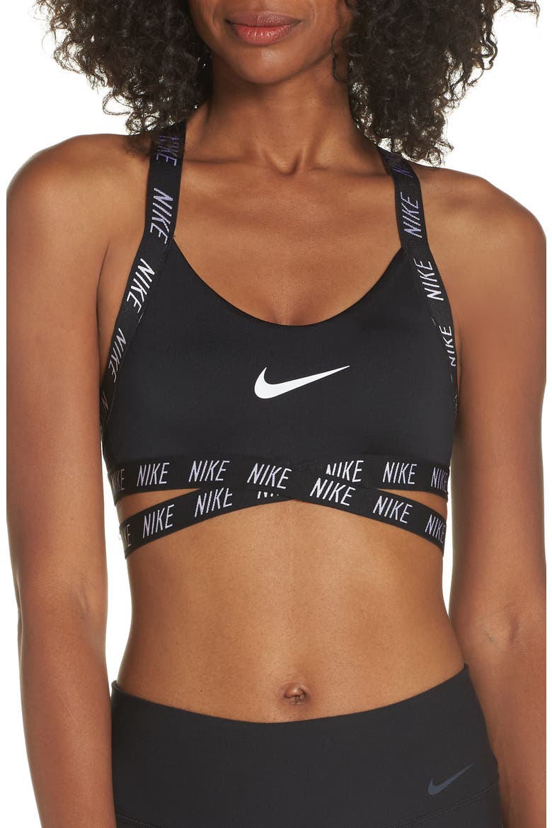 Indy Logo Bra, Main, color, BLACK/ BLACK/ WHITE/ WHITE