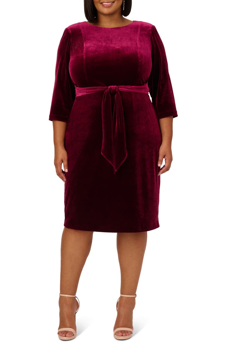 Adrianna Papell Velvet Tie Front Sheath Dress, Main, color, 