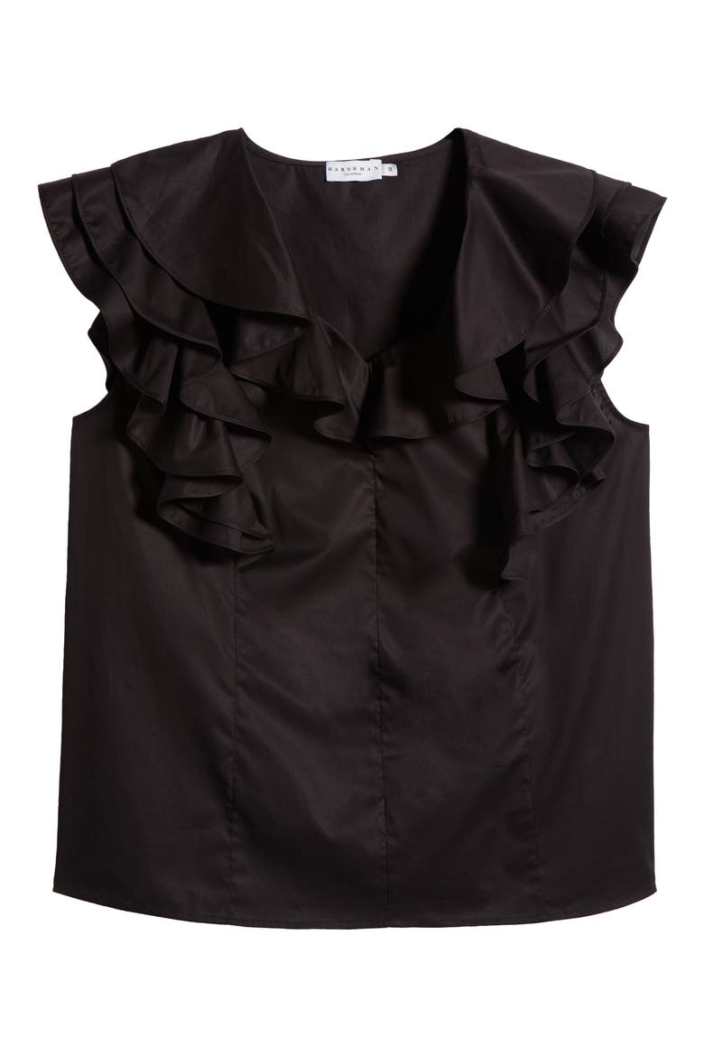 Yurika Cotton Poplin Ruffle Top, Alternate, color, BLACK