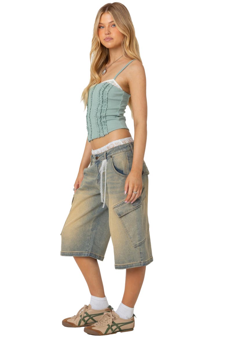 Ruffled Lace Trim Crop Camisole, Alternate, color, SAGE
