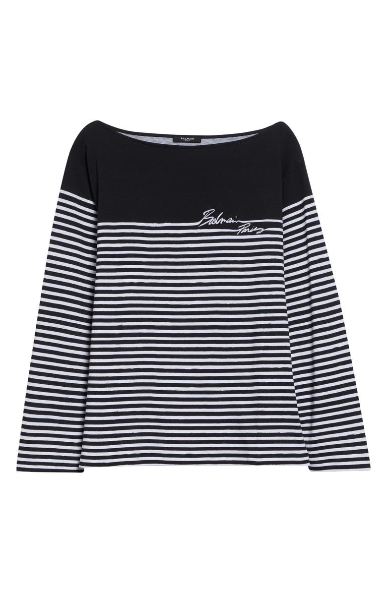 Balmain Paris Logo Marinière Stripe Cotton T-Shirt, Main, color, Eab Blk/ White
