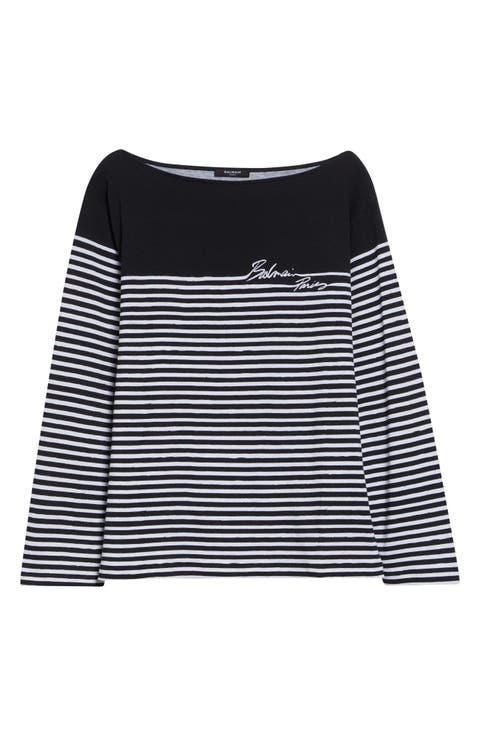 Paris Logo Marinière Stripe Cotton T-Shirt