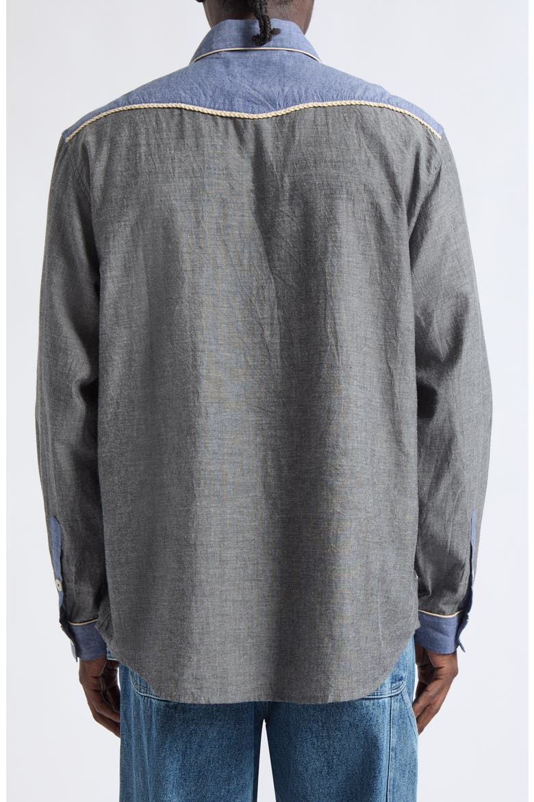 Embellished Two-Tone Chambray Western Button-Up Shirt, Alternate, color, BLUE BLACK