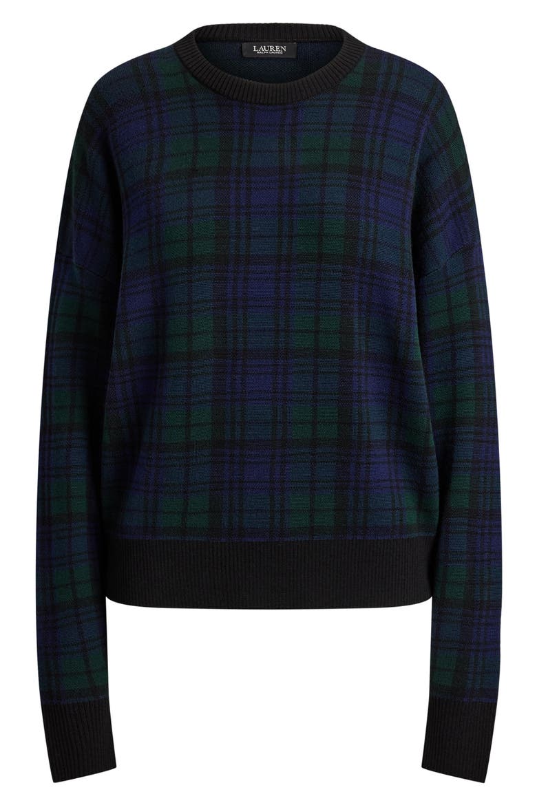 Plaid Merino Wool Sweater, Alternate, color, BLACK