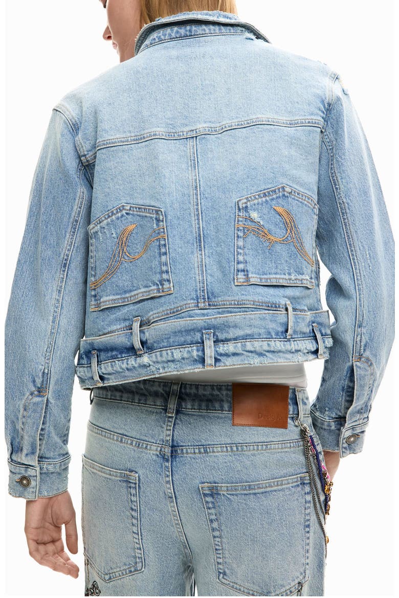 Embellished Denim Trucker Jacket, Alternate, color, MEDIUM BLUE