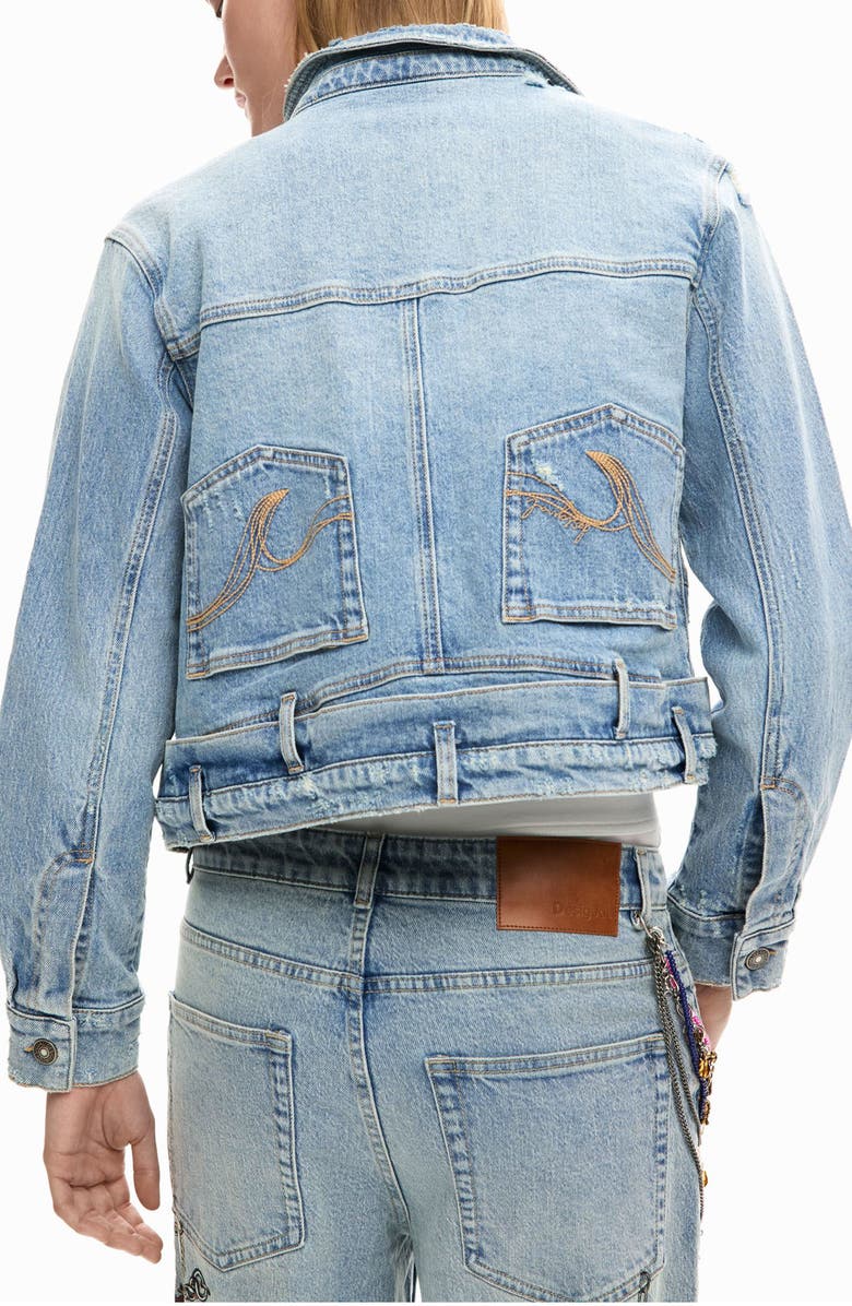 Desigual Embellished Denim Trucker Jacket, Alternate, color, Medium Blue