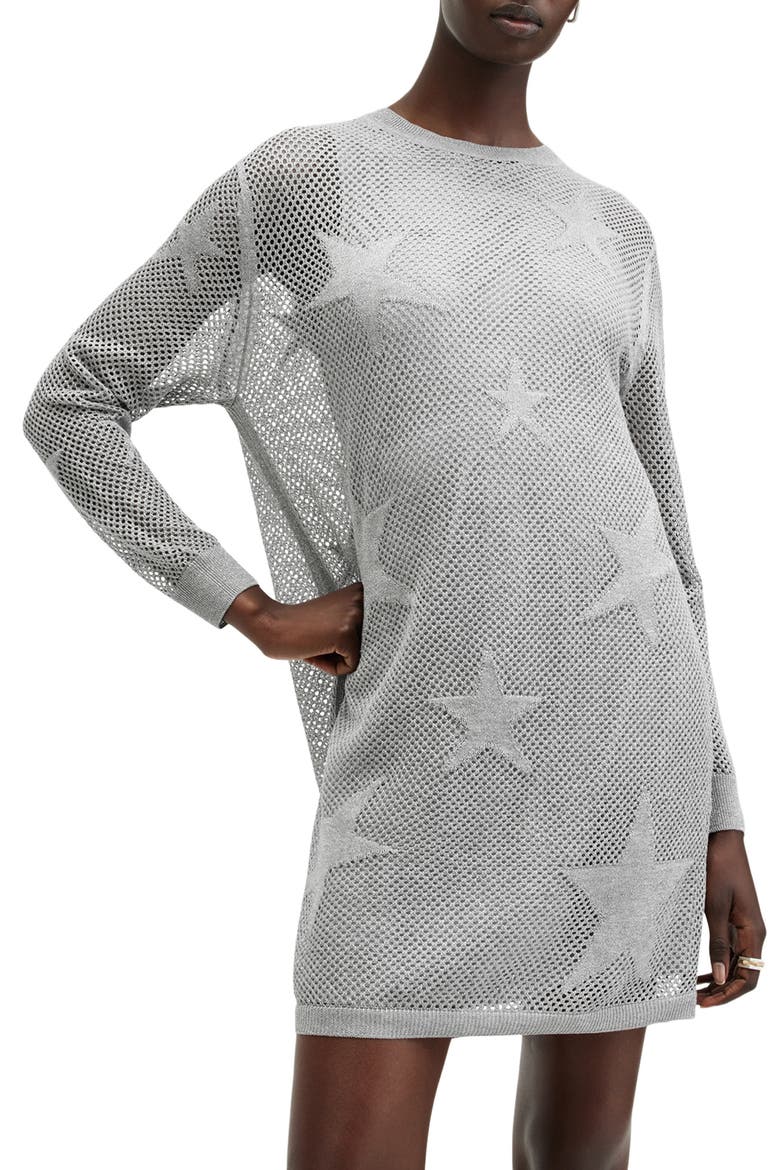 Seraph Star Long Sleeve Mesh Minidress, Alternate, color, SILVER BIRCH GREY