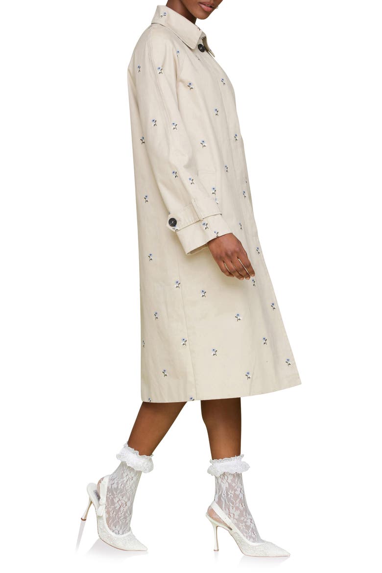 Floral Embroidered Trench Coat, Alternate, color, LIGHT KHAKI/ BLUE FLOWER