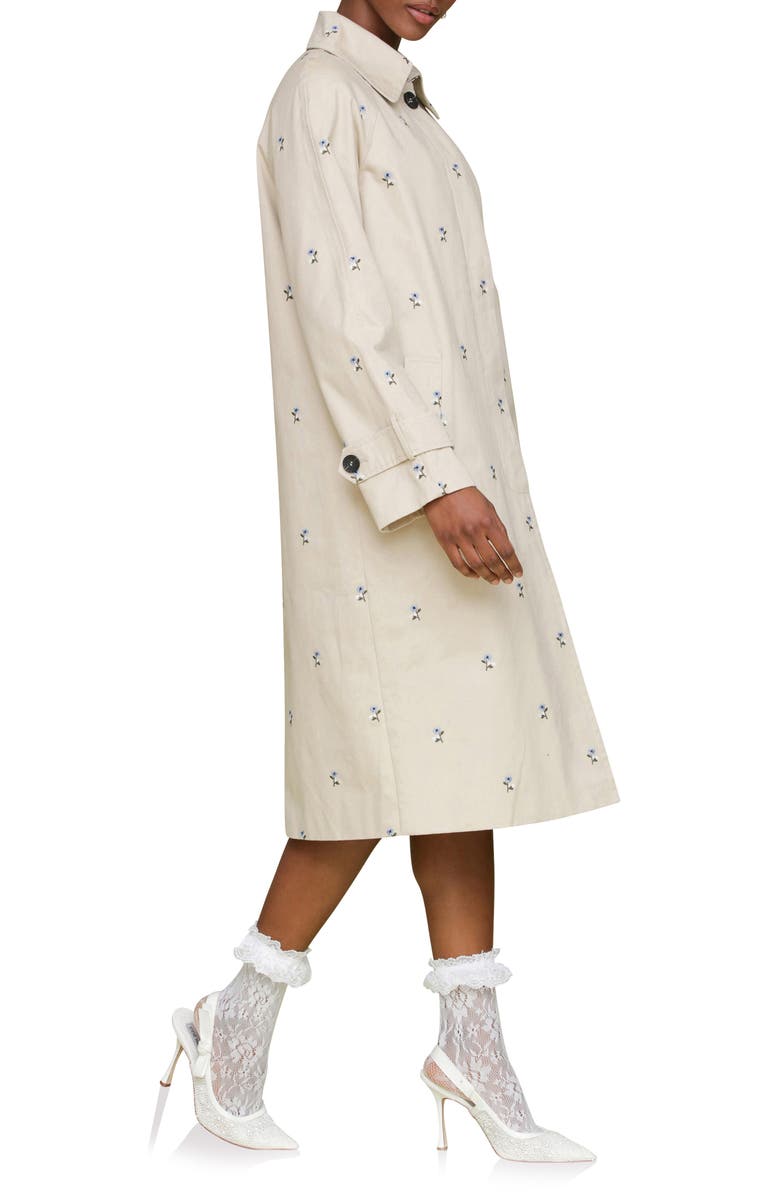 Avec Les Filles Floral Embroidered Trench Coat, Alternate, color, Light Khaki/ Blue Flower