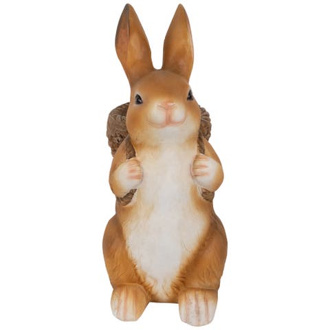 Standing Bunny Carrying a Basket Outdoor Garden Statue - 16.75"