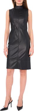 Vince Camuto Mock Neck Sleeveless Faux Leather Dress