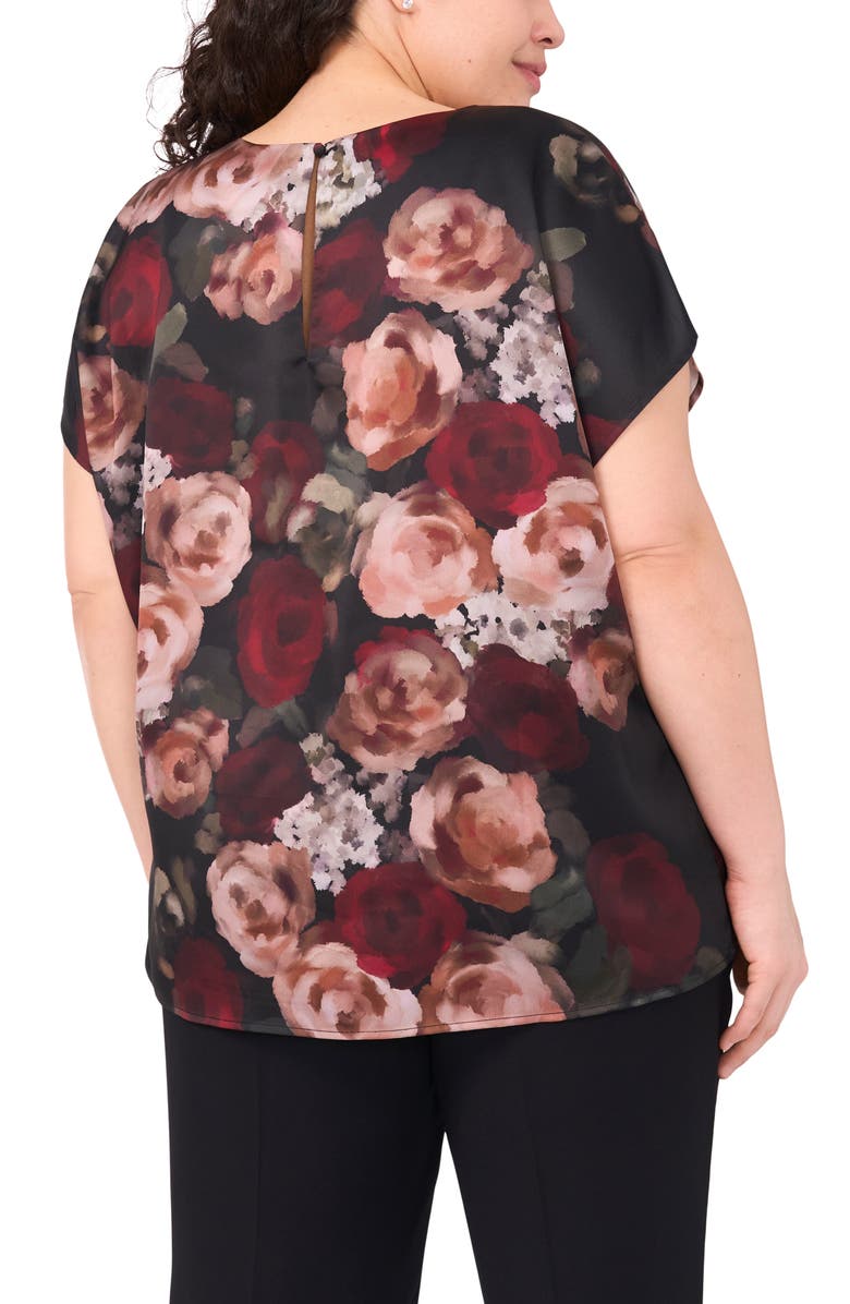 Halogen<sup>®</sup> Floral Cap Sleeve Top, Alternate, color, Rich Black