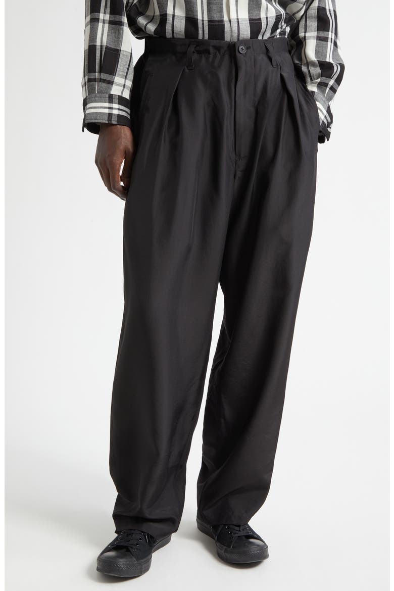 1-Tuck Pleated Silk Pants, Main, color, BLACK