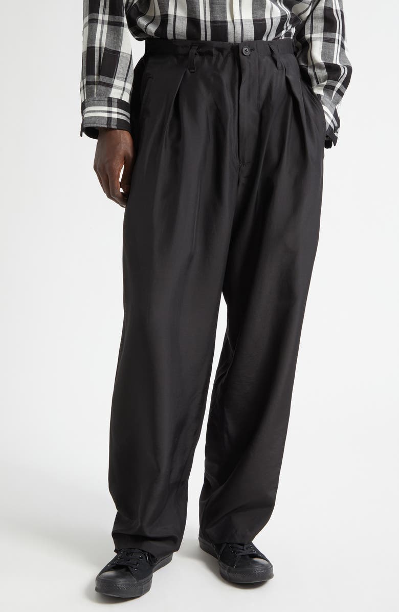 Yohji Yamamoto 1-Tuck Pleated Silk Pants, Main, color, Black