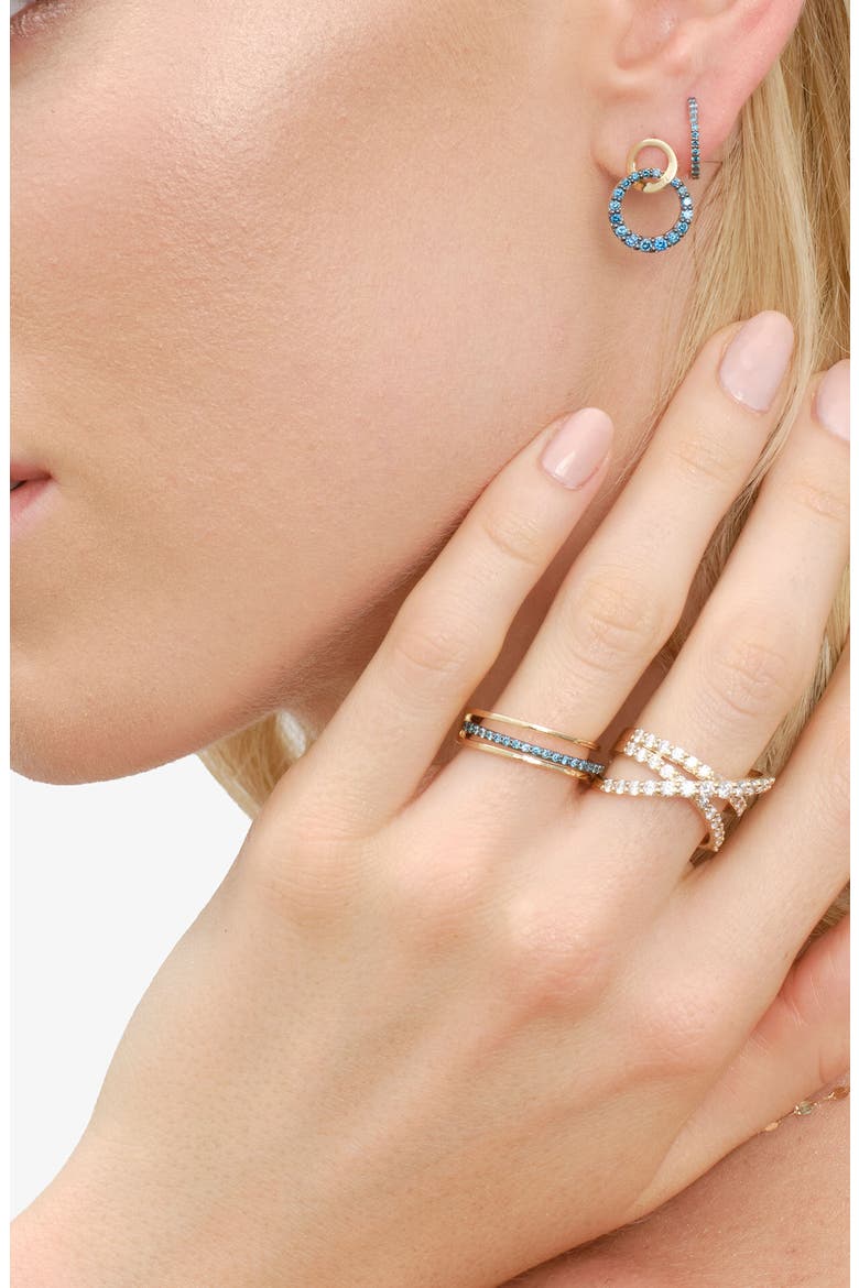 14k Gold Blue Diamond 3-Row Ring, Alternate, color, 14K YELLOW GOLD