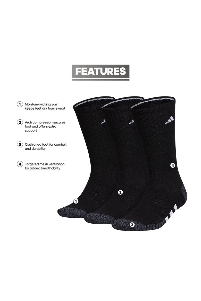 Cushioned 3.0 3-Pack Crew Socks, Alternate, color, BLACK