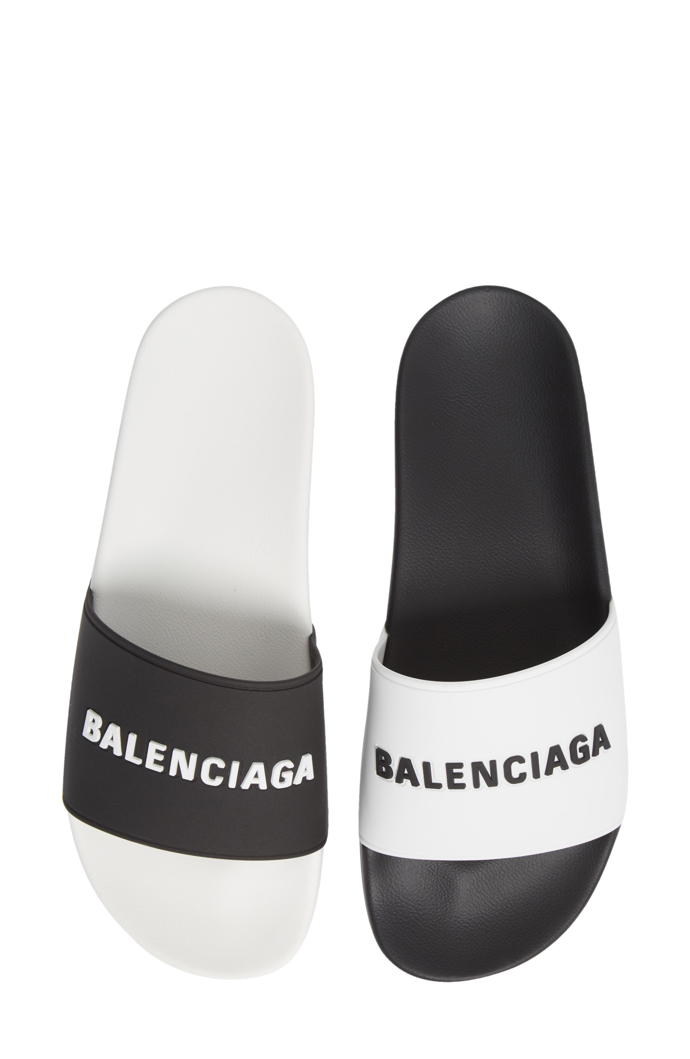Balenciaga Logo Mismatched Slide Sandal, Main, color, 