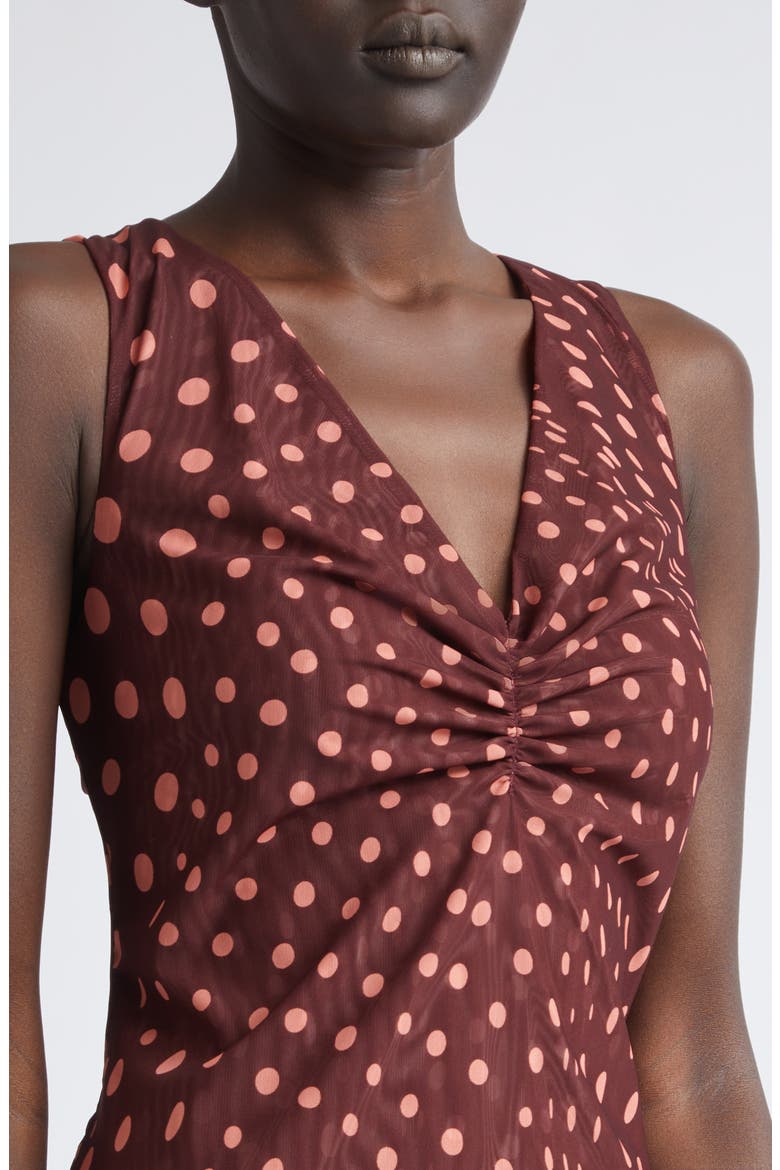 V-Neck Sleeveless Polka Dot Mesh Midi Dress, Alternate, color, BURGUNDY/ PINK