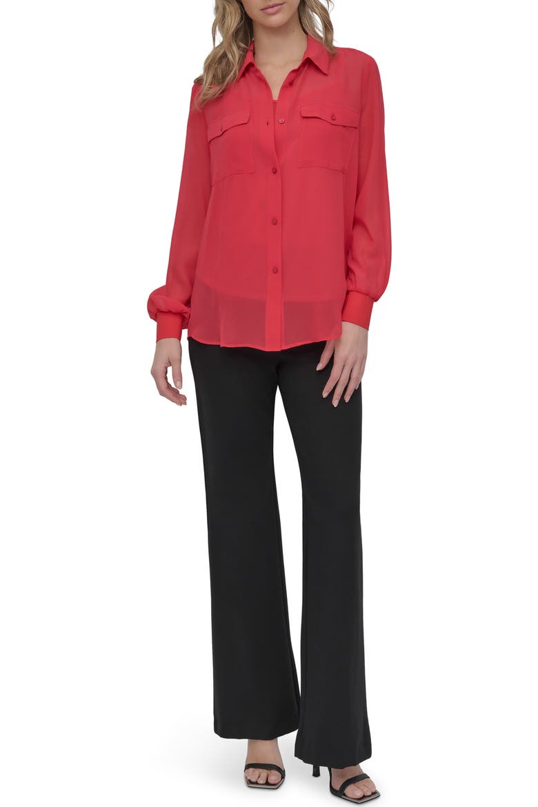 Chiffon Button-Up Shirt, Alternate, color, WATERMLN SUGAR