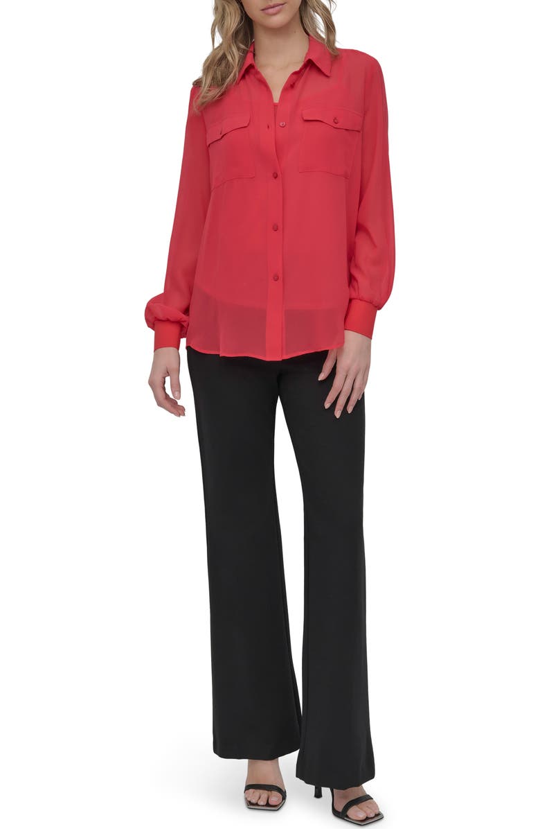 DKNY Chiffon Button-Up Shirt, Alternate, color, Watermln Sugar
