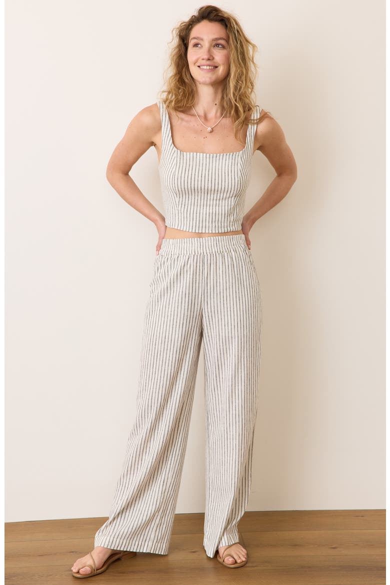 Allison Stripe Pull-On Wide Leg Hemp Blend Pants, Alternate, color, CREAM/NAVY