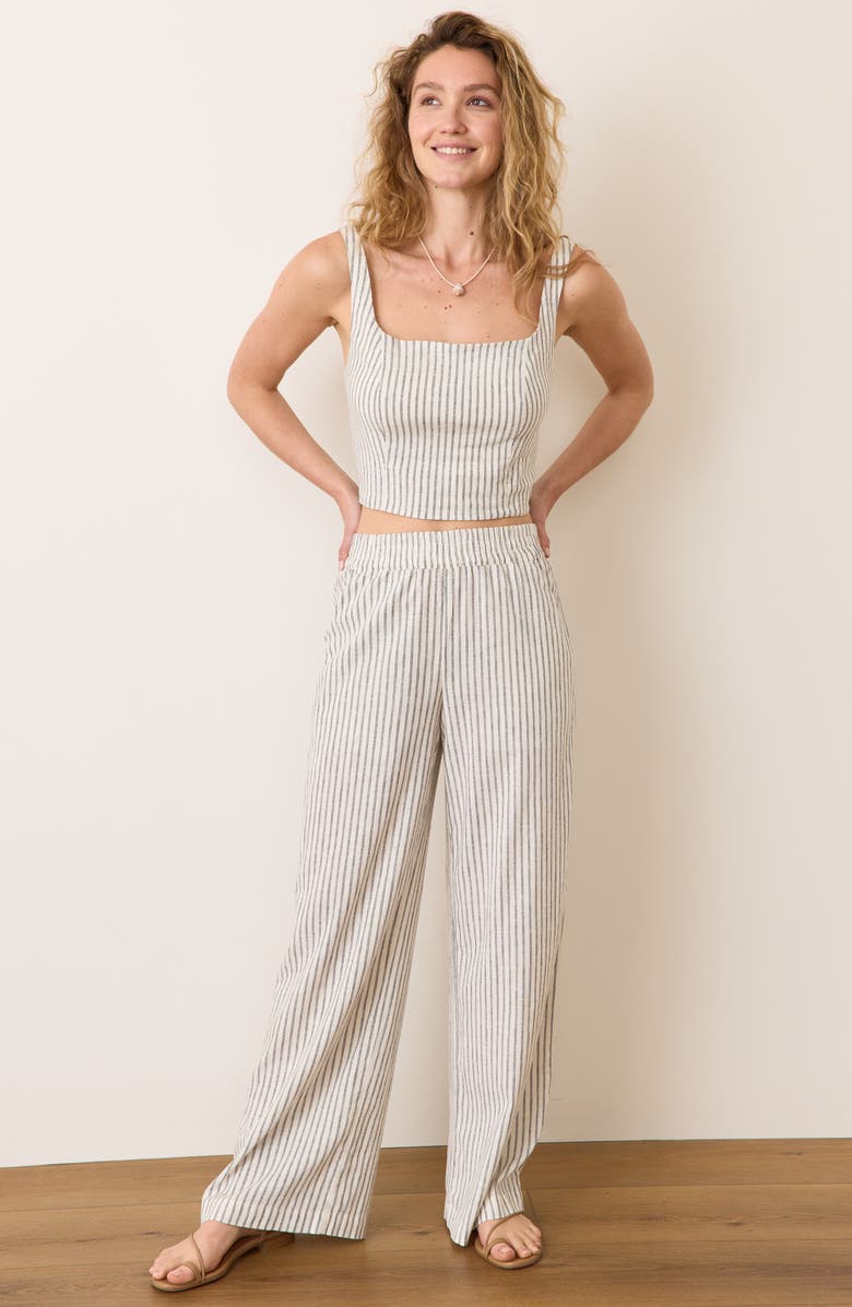 Marine Layer Allison Stripe Pull-On Wide Leg Hemp Blend Pants, Alternate, color, 