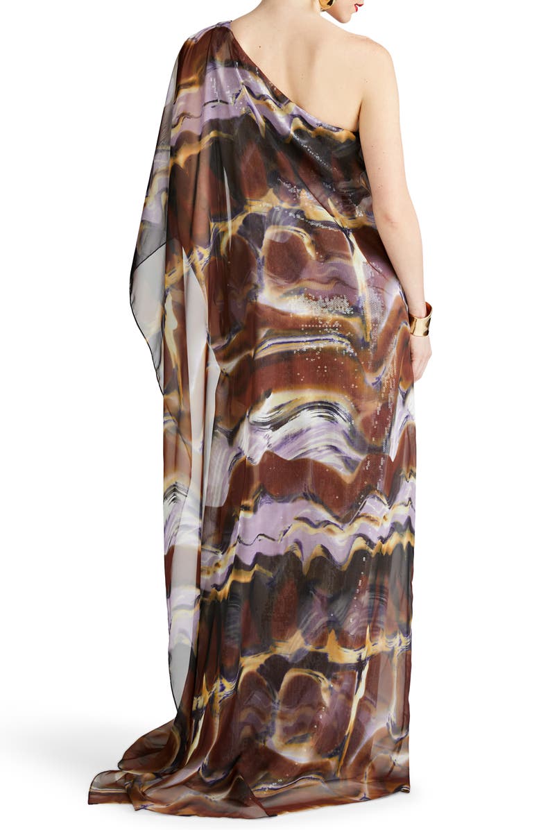 HALSTON Ushi Sequin Embellished One-Shoulder Chiffon Gown, Alternate, color, Earth Strata