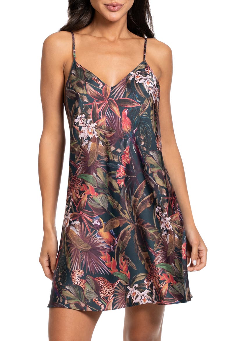Print Satin Chemise, Main, color, NAVY