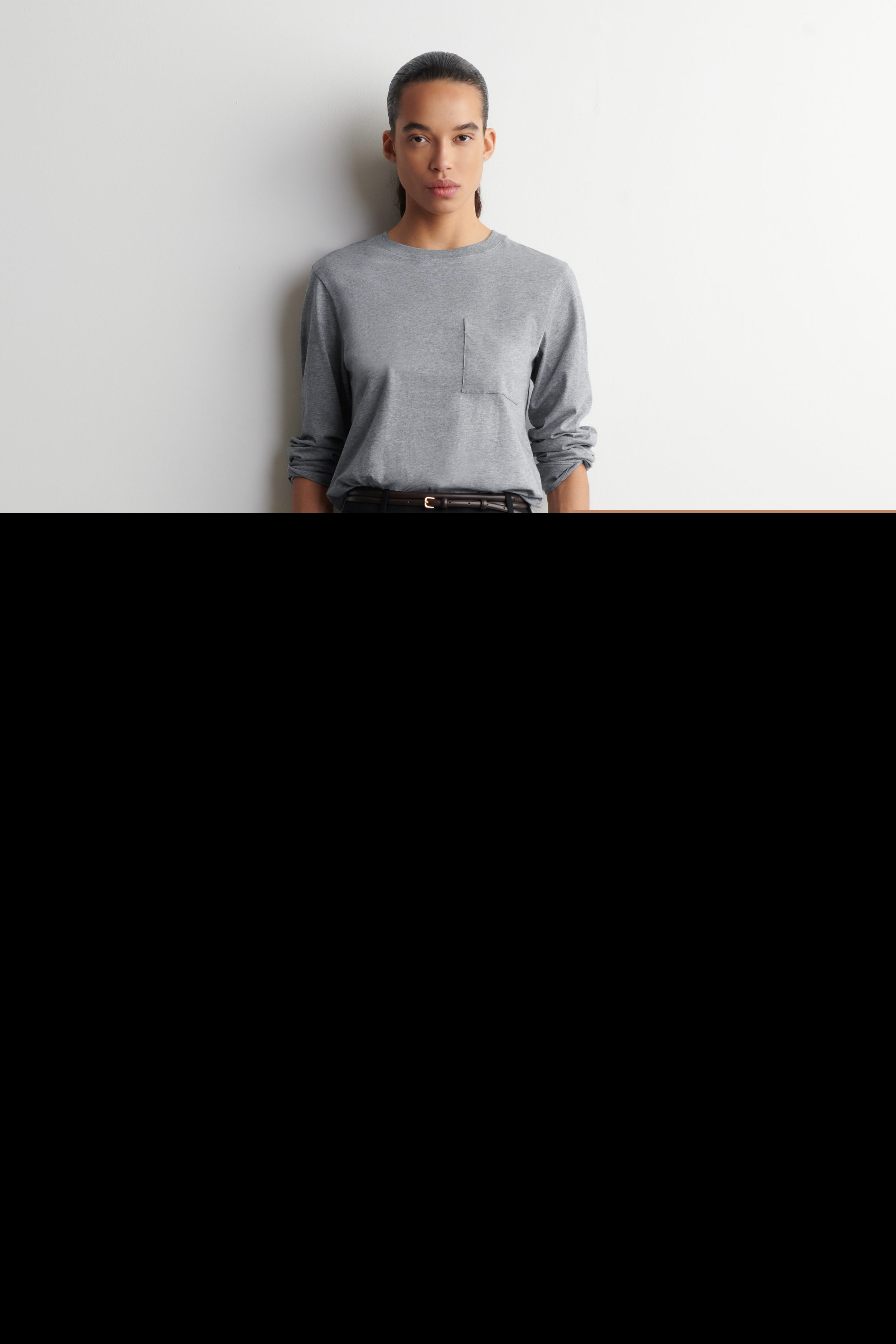 COS Cotton Long-Sleeved T-Shirt, Alternate, color, Gray Mélange