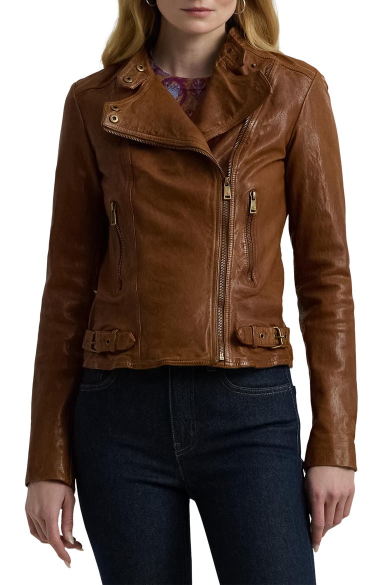 Tumbled Leather Jacket, Main, color, DARK WALNUT