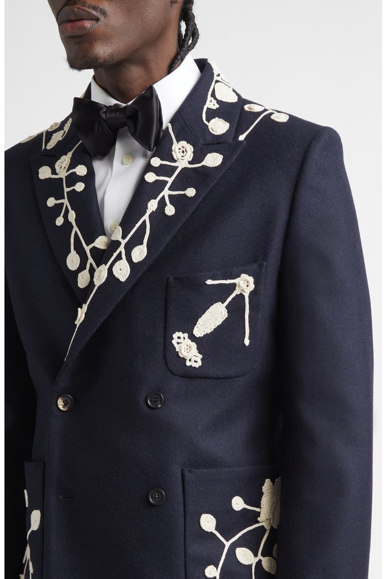 Snowdrop Appliqué Wool Blend Sport Coat, Alternate, color, NAVY