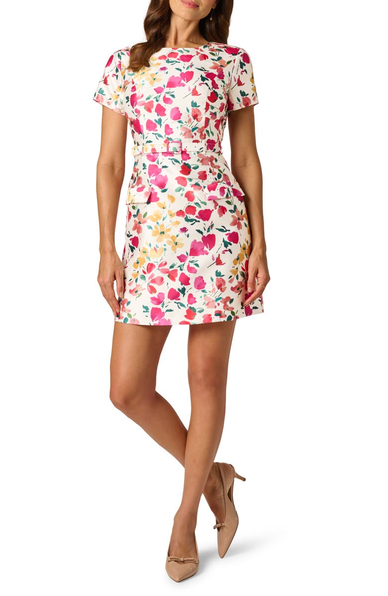 Adrianna Papell Floral Belted Mikado Dress, Main, color,
