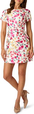 Adrianna Papell Floral Belted Mikado Dress