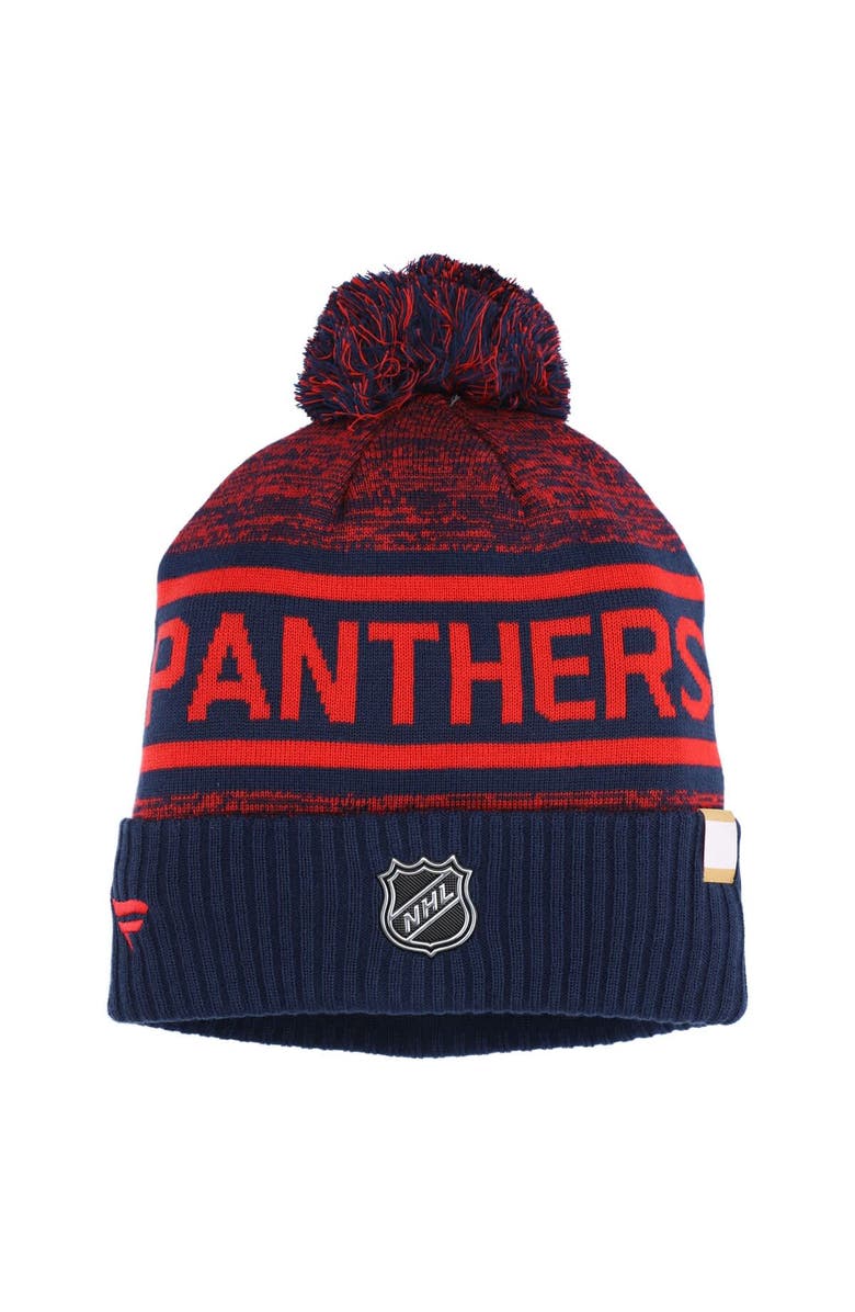 FANATICS Men's Fanatics Navy/Red Florida Panthers Authentic Pro Rink Cuffed Knit Hat with Pom, Alternate, color, 