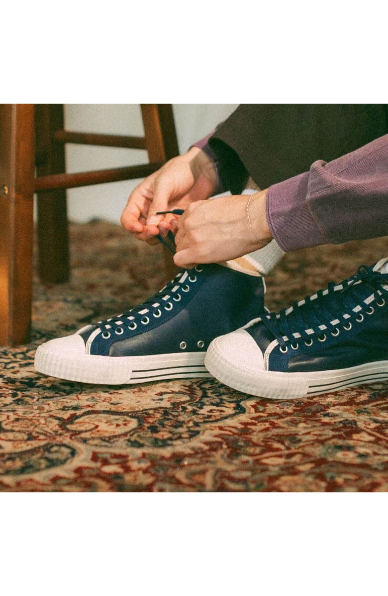 P.F. Flyers Center Vintage High-Top Leather & Suede Sneaker, Alternate, color, Navy-Antique White