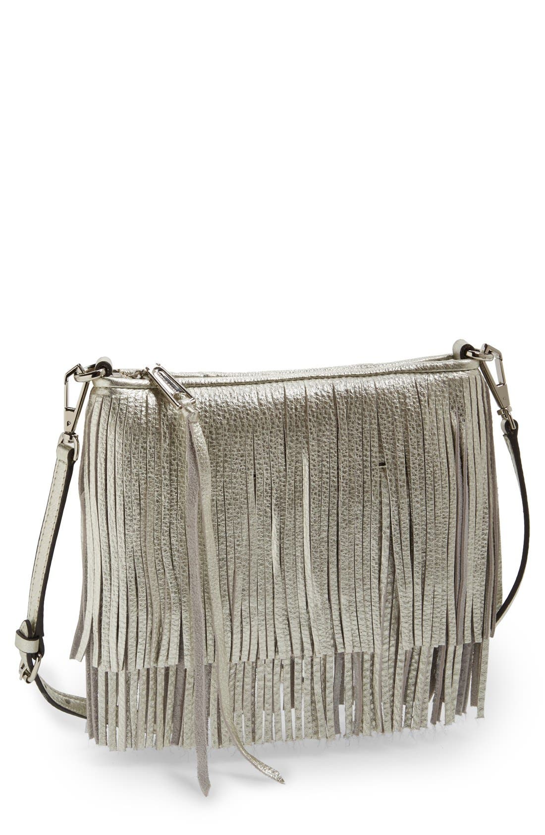 'Finn' Convertible Leather Clutch, Main, color, SILVER