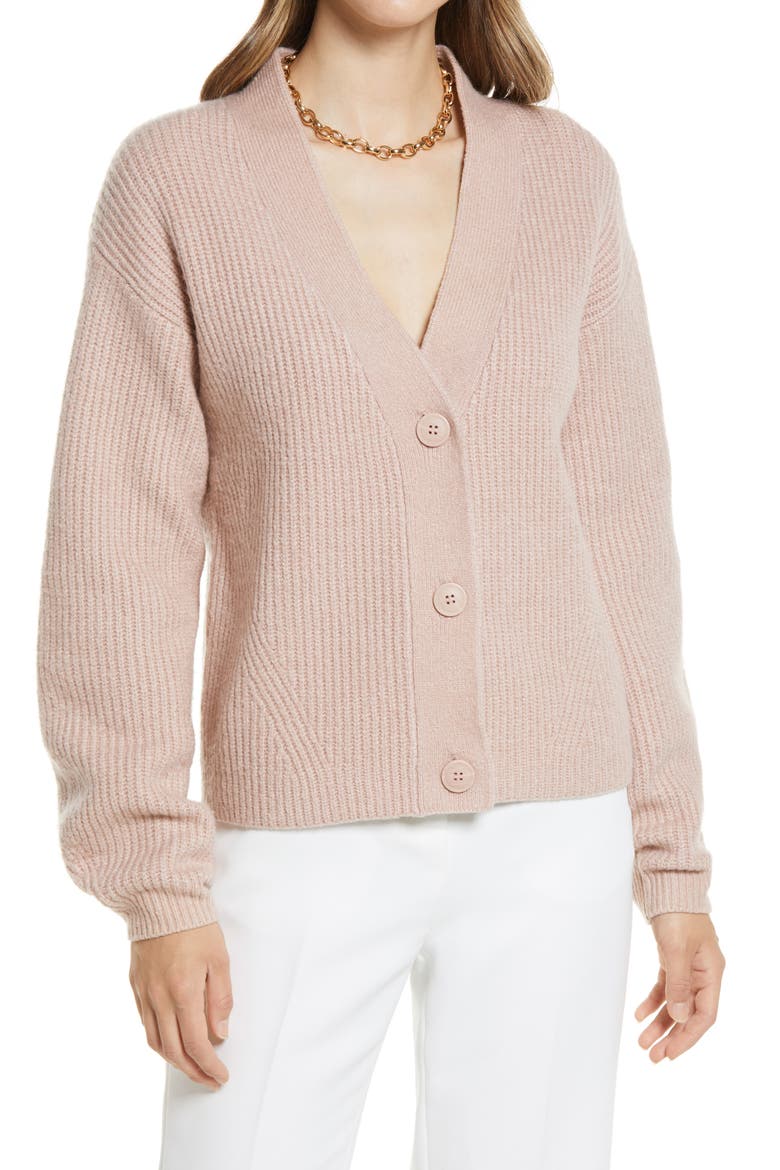 Rib Cardigan, Main, color, PINK ADOBE
