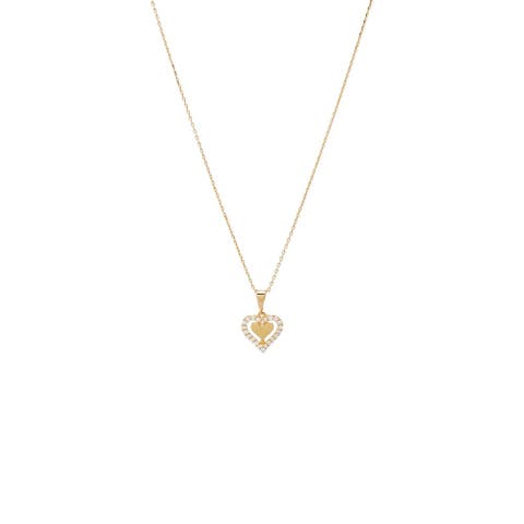 Diamond Solid/Pave Cutout Heart Pendant Necklace 14K