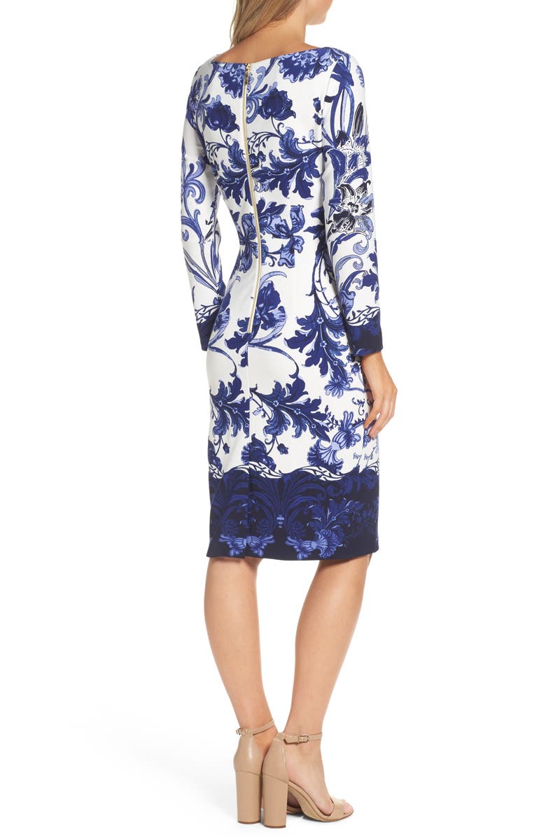 Eliza J Print Long Sleeve Sheath Dress, Alternate, color, 
