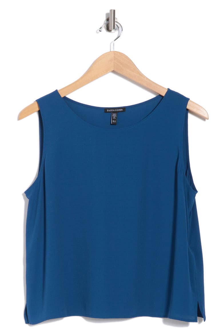 Jewel Neck Silk Shell Top, Alternate, color, ATLANTIS