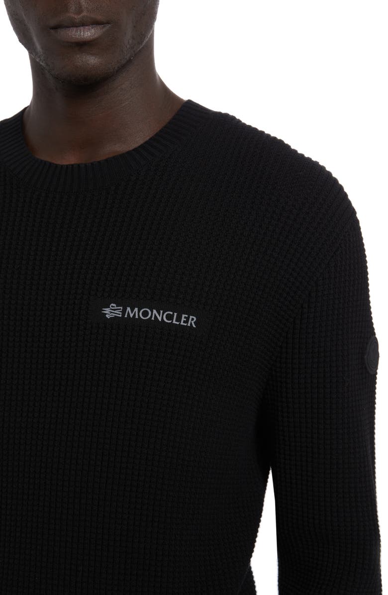 Moncler Reflective Logo Patch Waffle Knit Sweater, Alternate, color,
