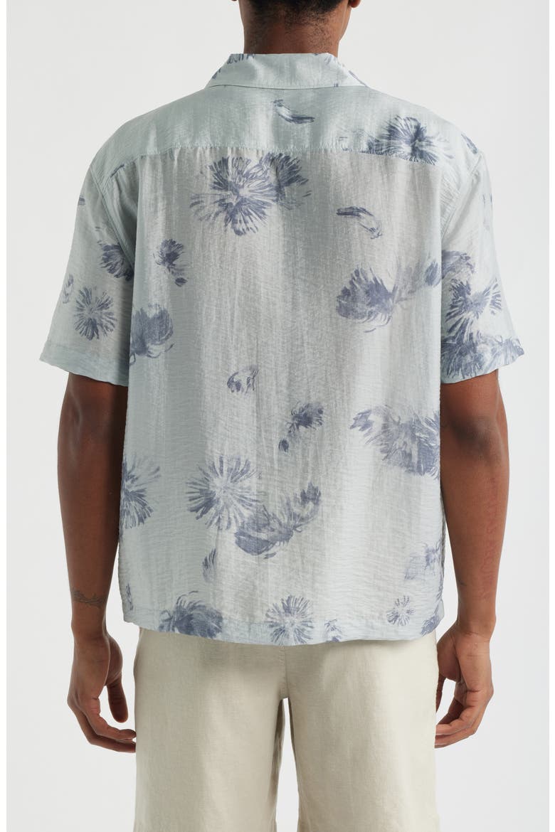 Floral Print Short Sleeve Button-Up Shirt, Alternate, color, GREY ILLUMINATED BLOOMS