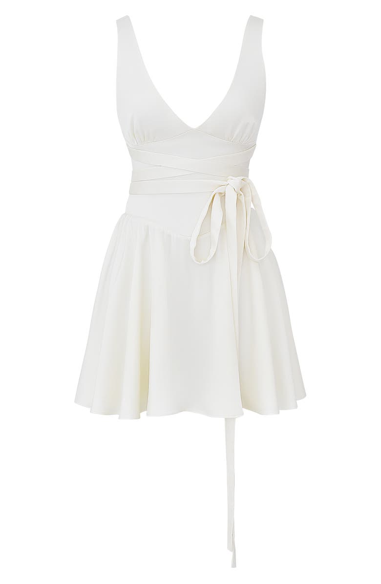 HOUSE OF CB Shiema Plunge Neck Tie Waist Satin Dress, Alternate, color,