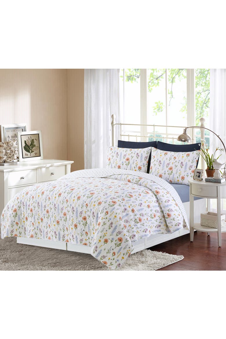 Greta Flower Full/Queen 3-Piece Quilt Bedding Set, Alternate, color, White