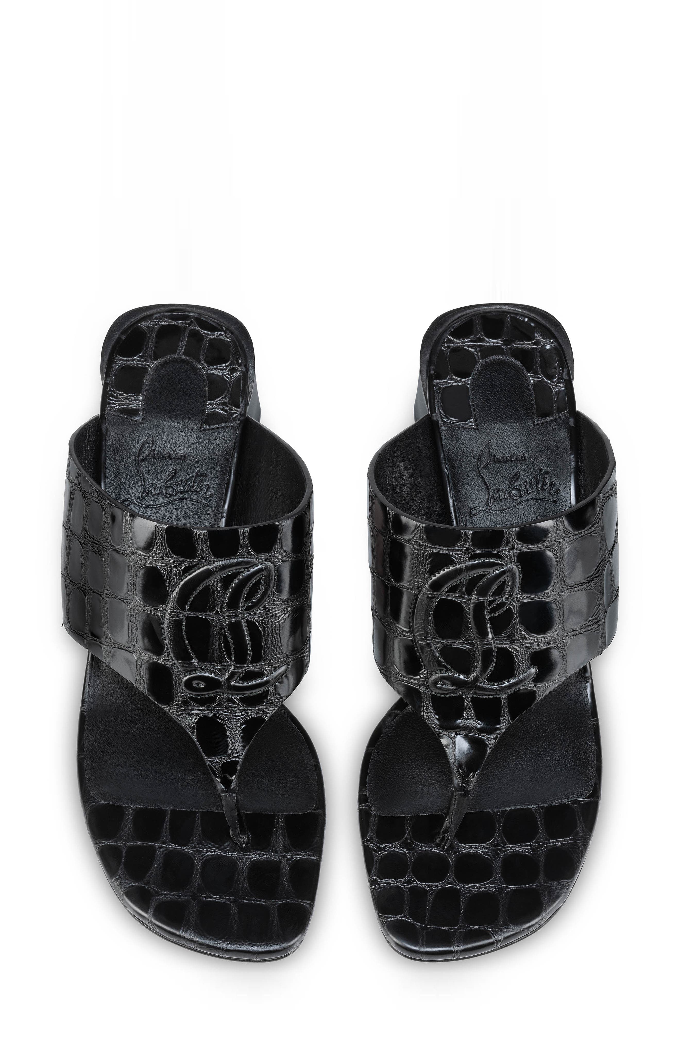 Christian Louboutin Tongamule Croc Embossed Sandal, Alternate, color, 