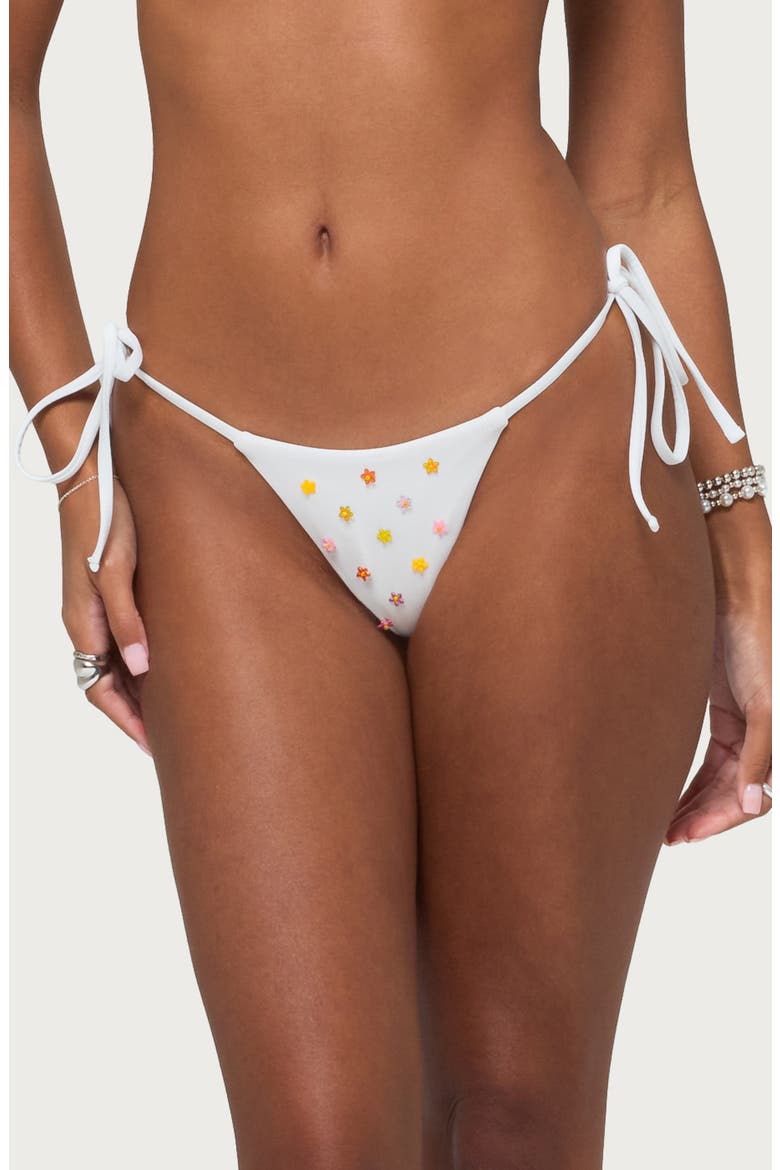 Luz Beaded Side Tie Bikini Bottoms, Main, color, WHITE