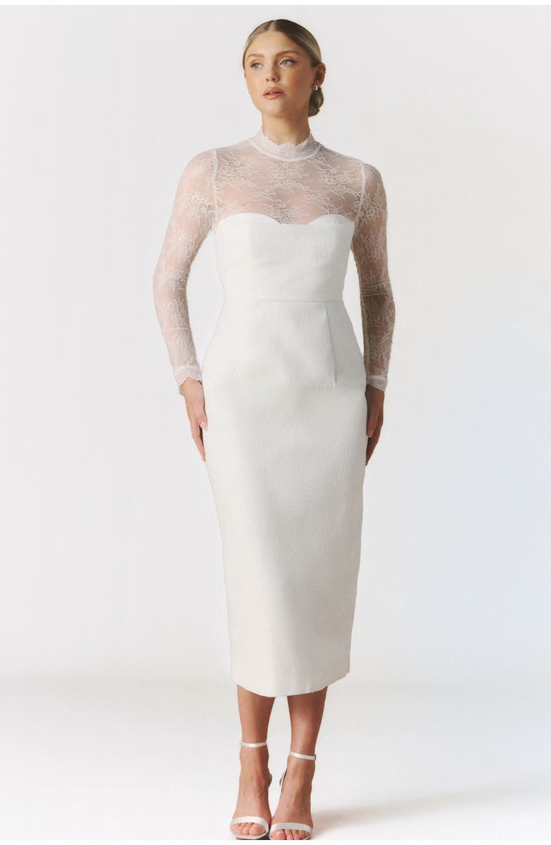 Six Stories Lace Sleeve Cup Detail Midi Dress, Main, color,