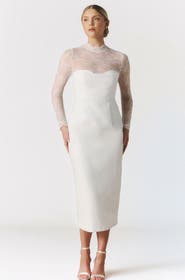 Six Stories Lace Sleeve Cup Detail Midi Dress