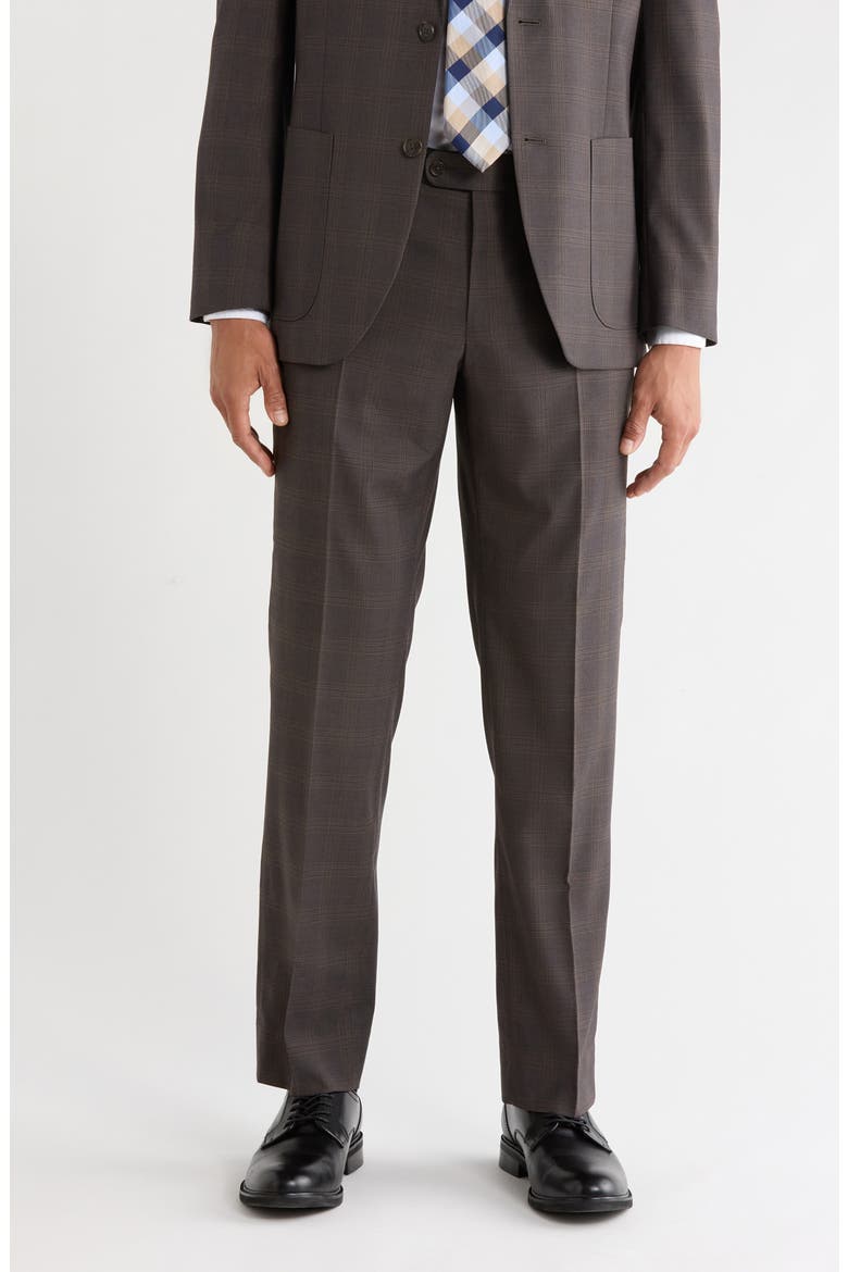 Trim Fit Check Trousers, Main, color, BROWN CHECK